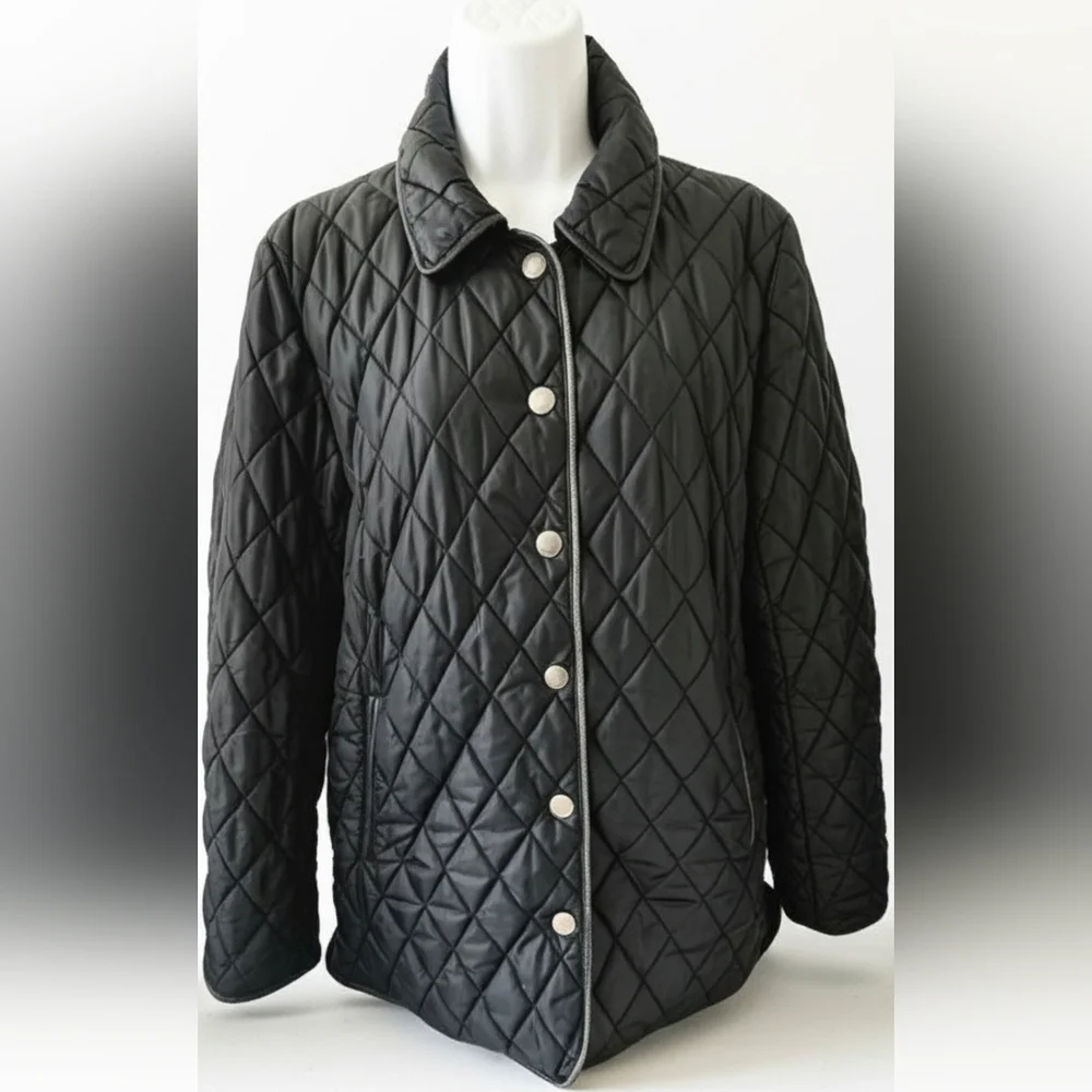 Coach Black Quilted Barn Jacket with Leather Trim | Women's S